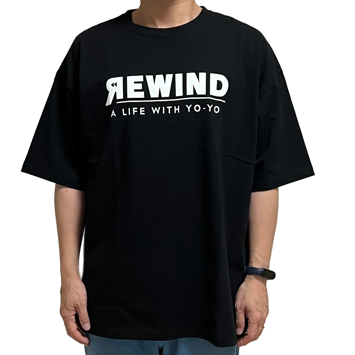 REWIND Loose Fitting Silhouette T-shirt (Black / White Logo) - Image 2
